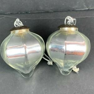 Vintage Mercury Shiny Glass Kugel Style Silver Lamp 3" Christmas Ornament O22